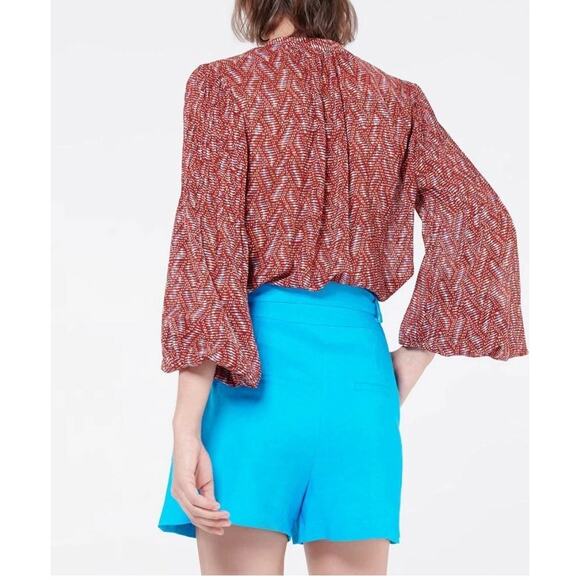 VERONICA BEARD Makayla Belted Linen Shorts Turquoise Blue Size 6 - Picture 3 of 10